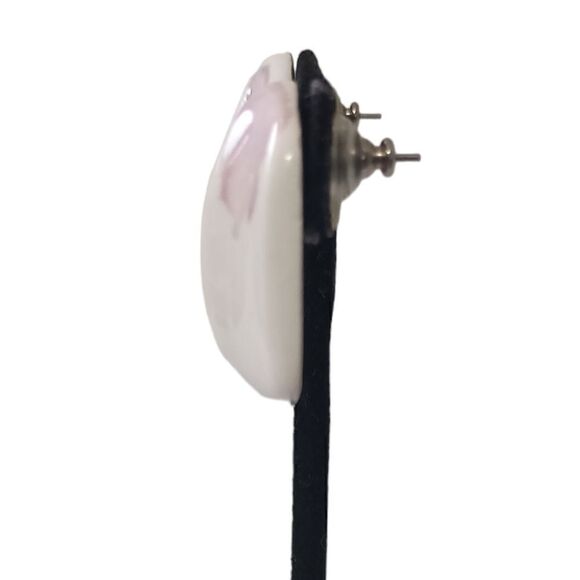 Vintage 80s Ceramic Earrings Geometric Retro Purple Lilac White Disco Pierced. - Picture 3 of 15